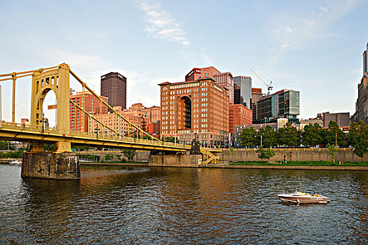 美国,宾夕法尼亚,匹兹堡,泛舟,正面,文艺复兴,酒店,桥,大幅,尺寸