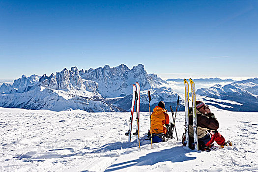 滑雪者,顶峰,高处,后面,帕拉,多,白云岩,特兰迪诺,意大利,欧洲