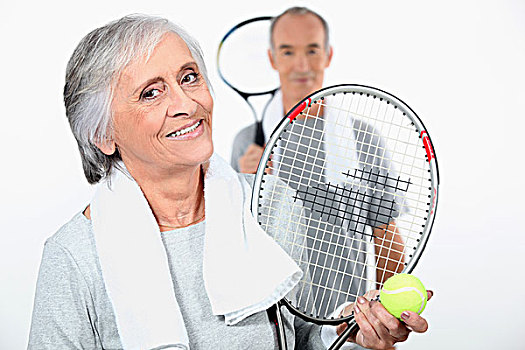 老年,夫妻,玩,网球