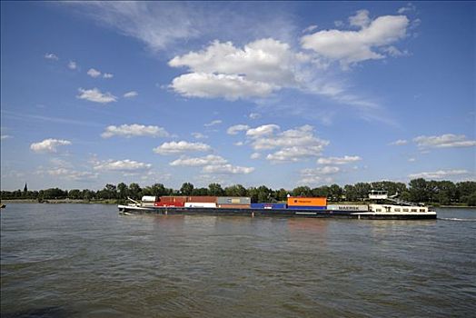 集装箱船,莱茵河,河,北莱茵威斯特伐利亚,德国,欧洲