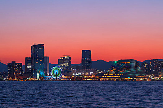 晚间,风景,神户,港口