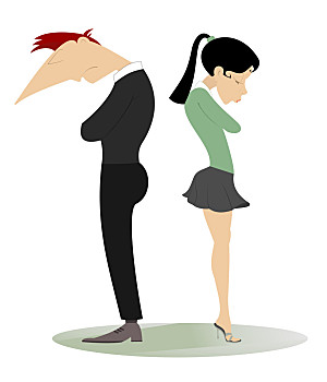 男人,女人,情绪低落,站立,背对背