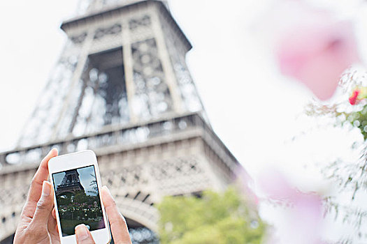 女人,摄影,埃菲尔铁塔,拍照手机,巴黎,法国