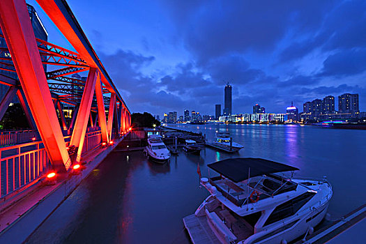 铁桥与黄浦江夜景