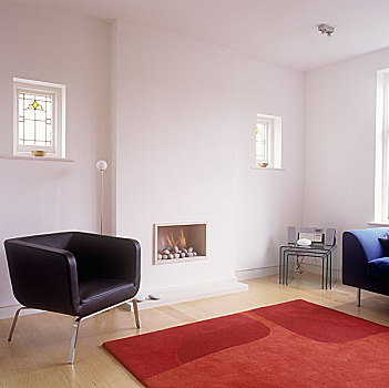 起居室,黑色,皮革,椅子,简单,壁炉