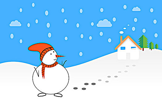 堆雪人场景,新年快乐和圣诞快乐插图