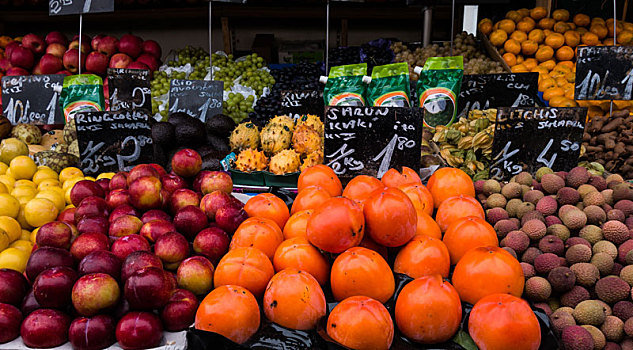 彩色,新鲜,果蔬,展示,街边市场