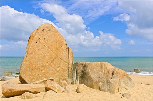 大,石头,海滩,海湾,泰国,海岸