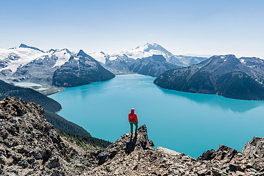 风景,全景,山脊,徒步旅行,远足,石头,湖,山,欺骗,顶峰,背影,冰河,省立公园,不列颠哥伦比亚省,加拿大,北美