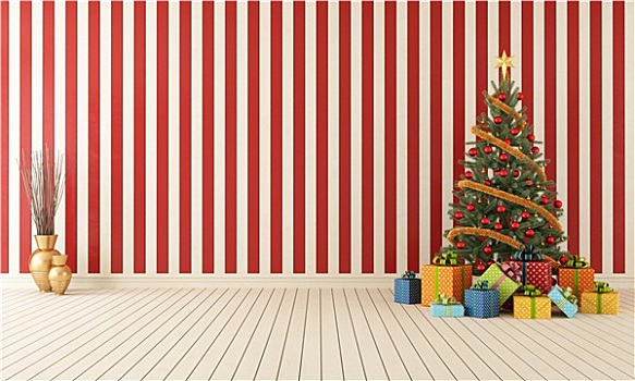 木质,房间,圣诞树