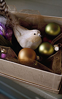 特写,圣诞装饰,鸟,盒子