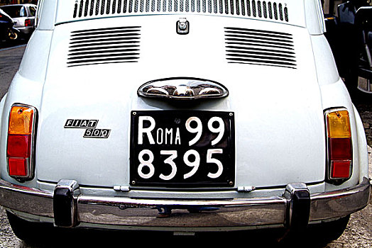 飞亚特500型汽车,特写,只有,交通工具,汽车,白色,尾灯,意大利,都灵,经典,老爷车,牌照