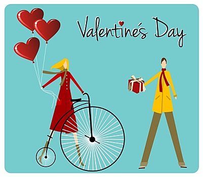 情侣,复古,自行车,情人节,贺卡