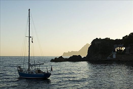 帆船,湾,地中海海岸,靠近,白色海岸,西班牙,欧洲
