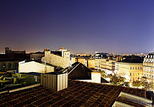 屋顶,夜晚,波尔多,法国