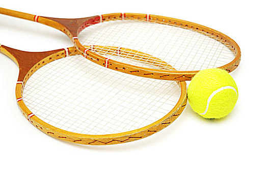 两个,网球拍,球,隔绝,白色背景
