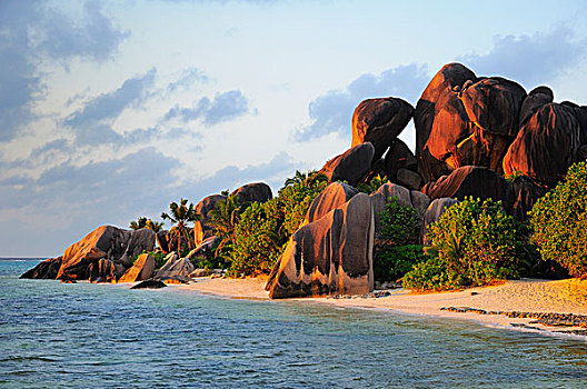 花冈岩,石头,海滩,拉迪格岛,岛屿,塞舌尔,非洲