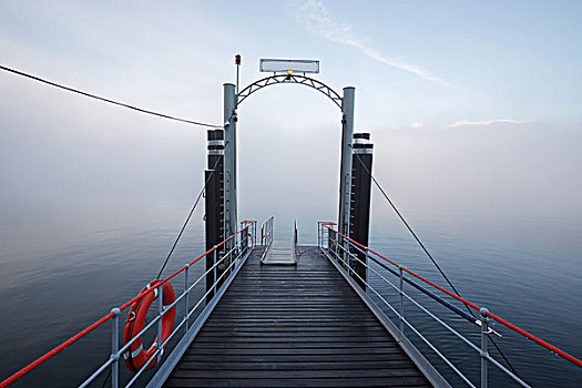 码头,室外,雾,上方,马焦雷湖,洛迦诺,瑞士,提契诺河
