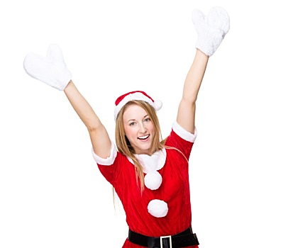 兴奋,女人,圣诞节,连衣裙,白手套