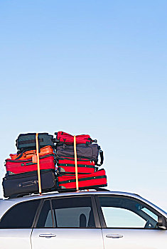 行李,堆积,高,汽车,屋顶