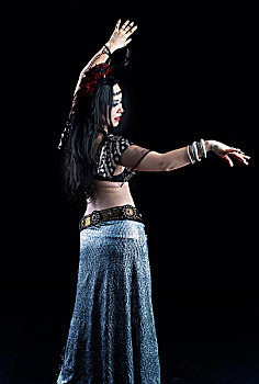 后视图,帘美女,传统,女性,东方,舞者,腹部情侣,跳舞模特,舞蹈,肚皮舞