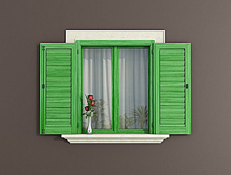 绿色,木质,窗户