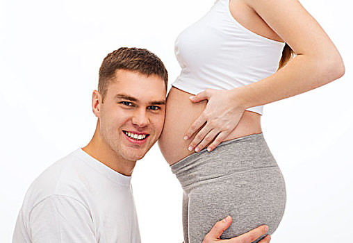 怀孕,亲子,高兴,概念,父亲,听,腹部,妻子