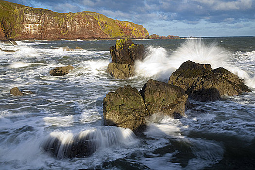 苏格兰,苏格兰边境,冬天,风暴,创作,巨大,波浪,北海