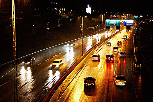 公路,交通,下雨,夜晚,斯德哥尔摩,瑞典