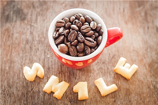微笑,字母,饼干,红色,咖啡杯