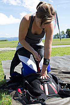 女性,跳伞运动员,降落伞,容器,地点,卢塞恩,瑞士