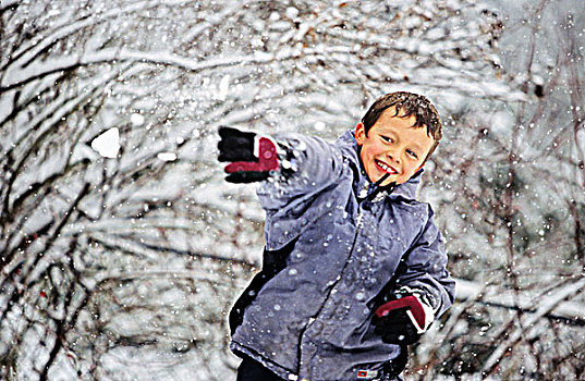 男孩,投掷,雪球,不列颠哥伦比亚省,加拿大