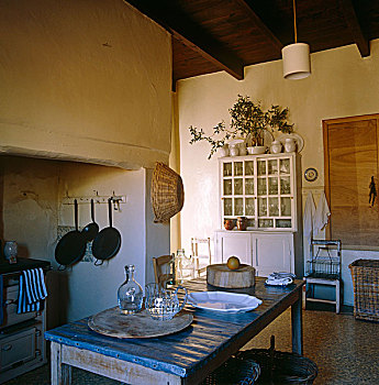 老,厨房用桌,上面,乳白色,漆布,楼面料,20世纪50年代