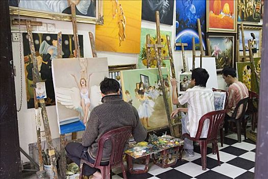 艺术家,模仿,绘画,河内,越南,亚洲