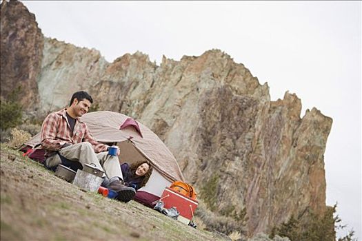 伴侣,露营,史密斯岩石州立公园,弯曲,俄勒冈,美国