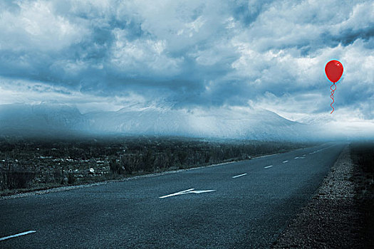 气球,高处,道路