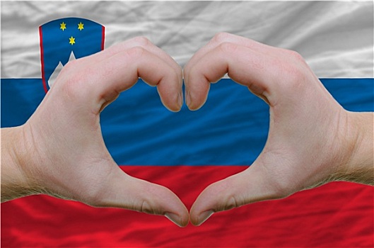 心形,喜爱,手势,展示,上方,旗帜,斯洛文尼亚