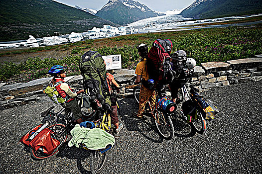 骑自行车,小路,冰河,楚加奇国家森林,肯奈半岛,阿拉斯加,夏天