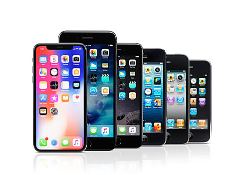 苹果,苹果手机,排列,加,破旧,模特,智能手机,家人