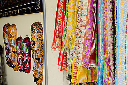 印度尼西亚,艺术,市场,流行,工艺品,乡村,传统,编织物,纺织品,手绘,木质,面具