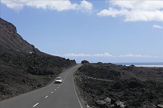 乡村道路,黑色,熔岩原,靠近,帕尔玛,加纳利群岛,西班牙,欧洲