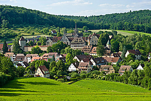乡村,景色,城堡,寺院,巴登符腾堡,德国,欧洲