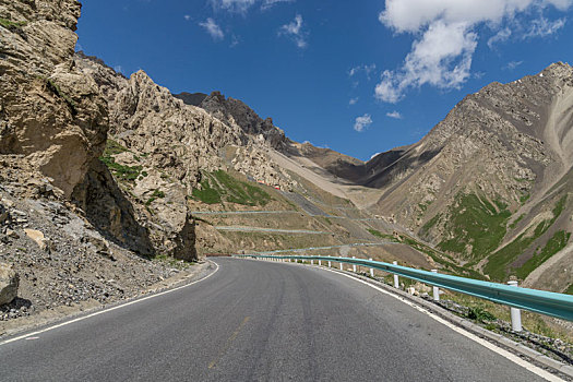 夏季新疆戈壁公路直行道汽车背景