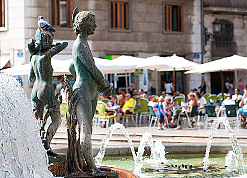 图里亚,喷泉,广场,瓦伦西亚,西班牙,欧洲