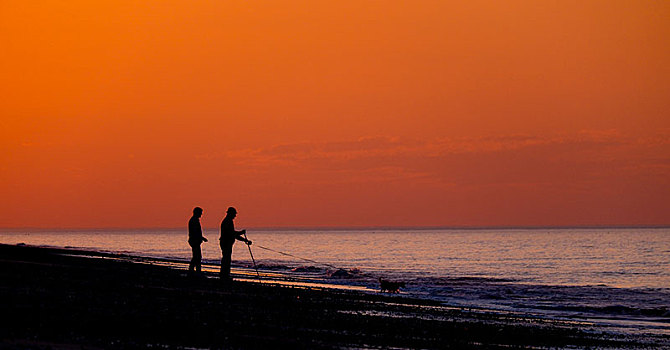 三个,朋友,海滩,日落