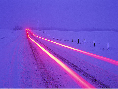 光影,途中,冬天,夜晚,艾伯塔省,加拿大