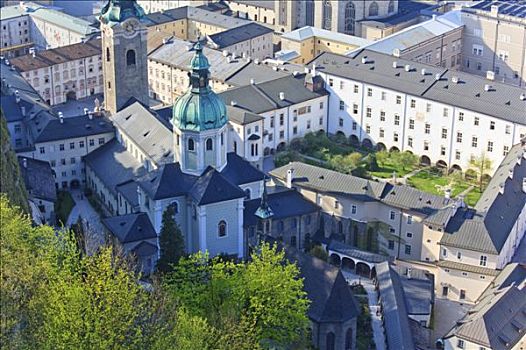 教堂,萨尔茨堡,奥地利,俯拍