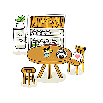 插画,厨房,桌子,椅子
