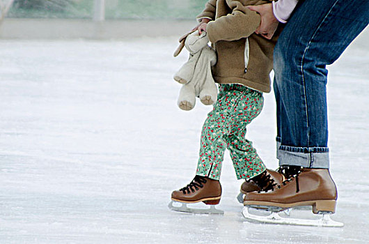 母亲,滑冰,女儿