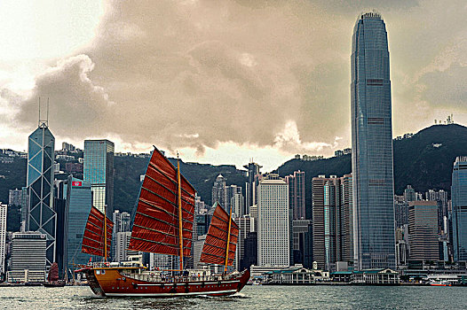 中国,香港,帆船,两个,国际,金融,中心,塔